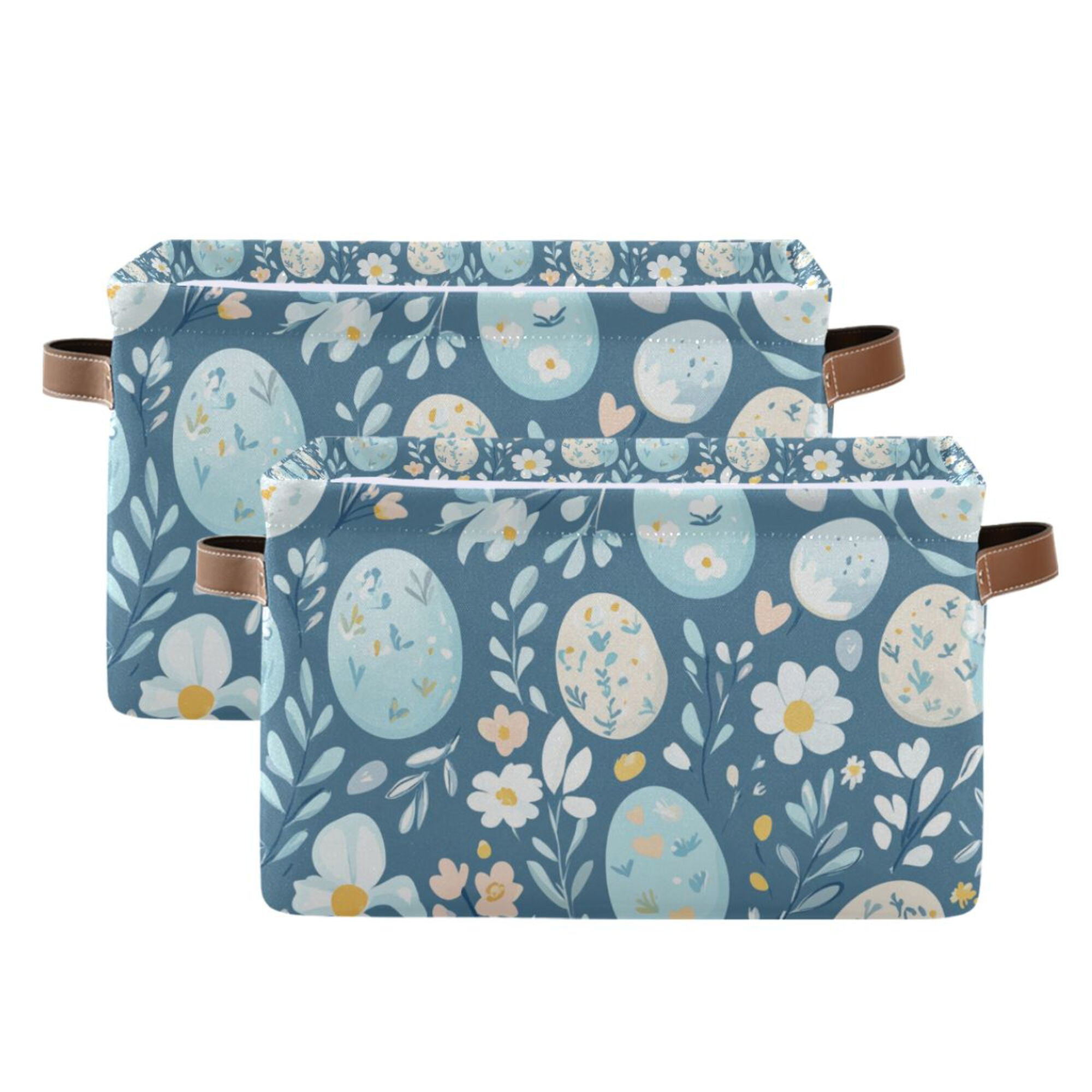 Yayeee 2 Pack Canvas Storage Basket with Handles for Shelves Fabric Bins Closet Organizer, Easter Eggs