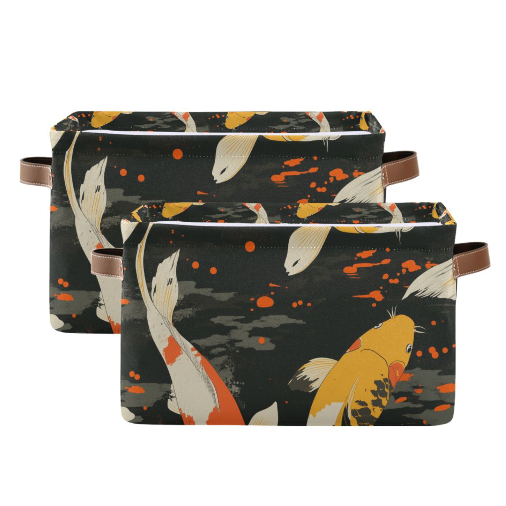 Yayeee 2 Pack Canvas Storage Basket with Handles for Shelves Fabric Bins Closet Organizer, Fish Pattern