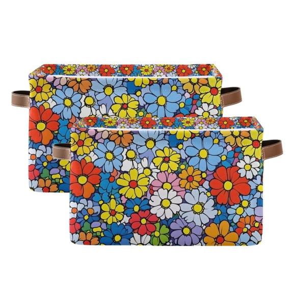 Yayeee 2 Pack Canvas Storage Basket with Handles for Shelves Fabric Bins Closet Organizer, Floral Fiesta