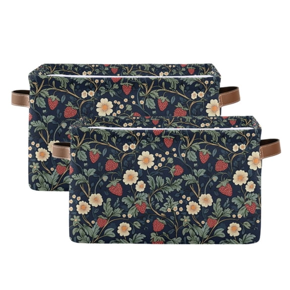 Yayeee 2 Pack Canvas Storage Basket with Handles for Shelves Fabric Bins Closet Organizer, Floral Raspberry Pattern