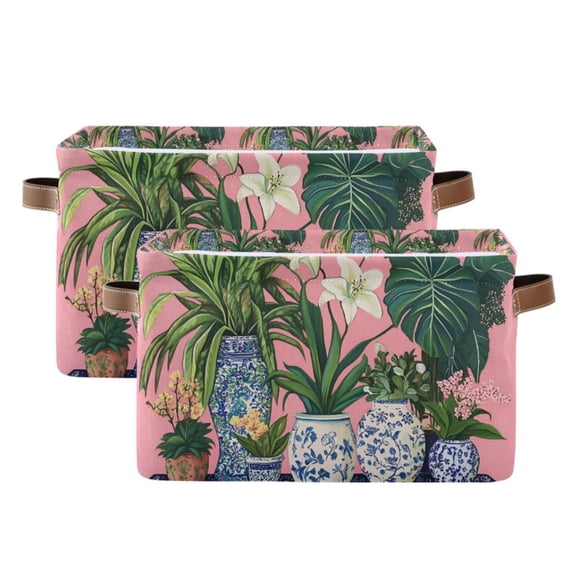 Yayeee 2 Pack Canvas Storage Basket with Handles for Shelves Fabric Bins Closet Organizer, Floral Vase