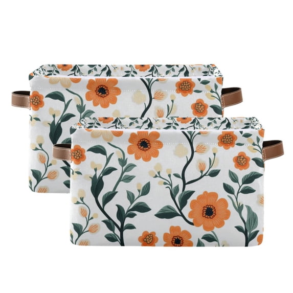 Yayeee 2 Pack Canvas Storage Basket with Handles for Shelves Fabric Bins Closet Organizer, Flowers Pattern