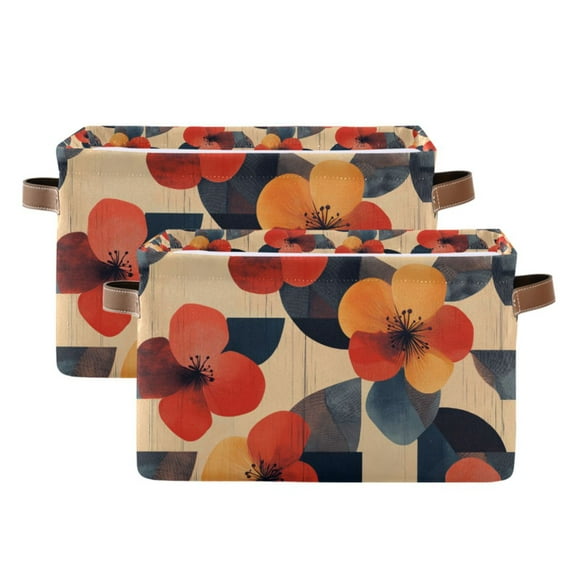 Yayeee 2 Pack Canvas Storage Basket with Handles for Shelves Fabric Bins Closet Organizer, Flowers Pattern