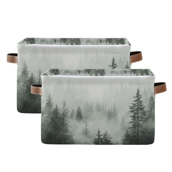 Yayeee 2 Pack Canvas Storage Basket with Handles for Shelves Fabric Bins Closet Organizer, Foggy Forest