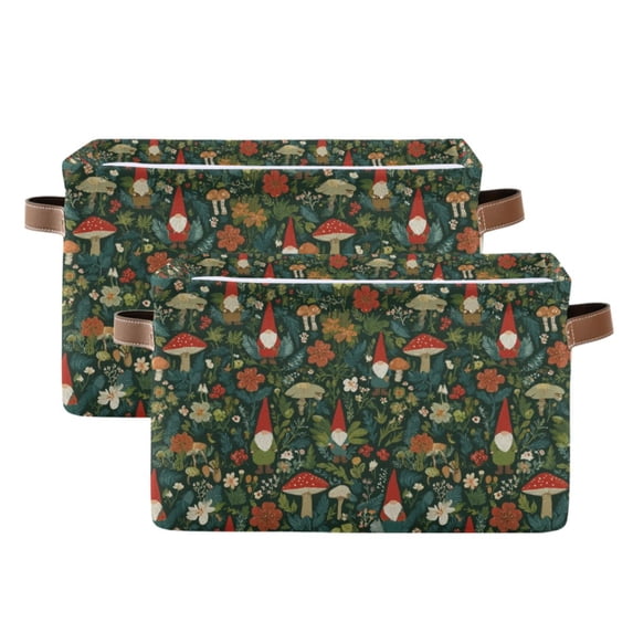 Yayeee 2 Pack Canvas Storage Basket with Handles for Shelves Fabric Bins Closet Organizer, Forest Mushroom Pattern
