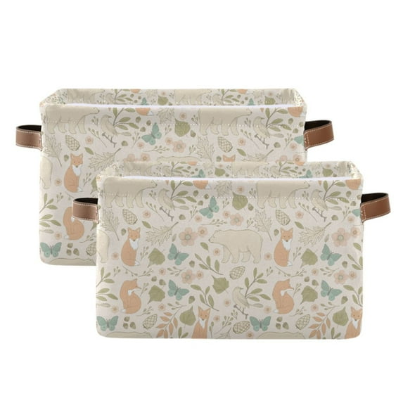 Yayeee 2 Pack Canvas Storage Basket with Handles for Shelves Fabric Bins Closet Organizer, Forest Pastel