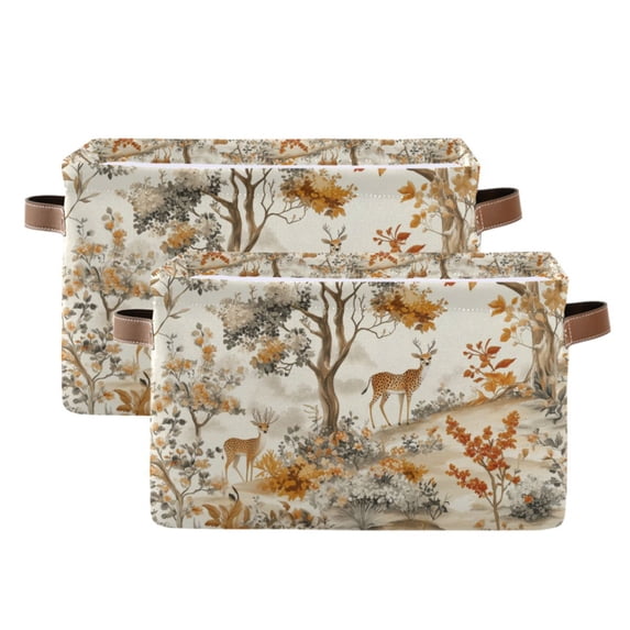 Yayeee 2 Pack Canvas Storage Basket with Handles for Shelves Fabric Bins Closet Organizer, Forest Pattern