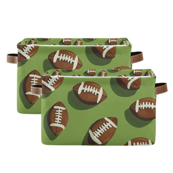 Yayeee 2 Pack Canvas Storage Basket with Handles for Shelves Fabric Bins Closet Organizer, Game Day Footballs