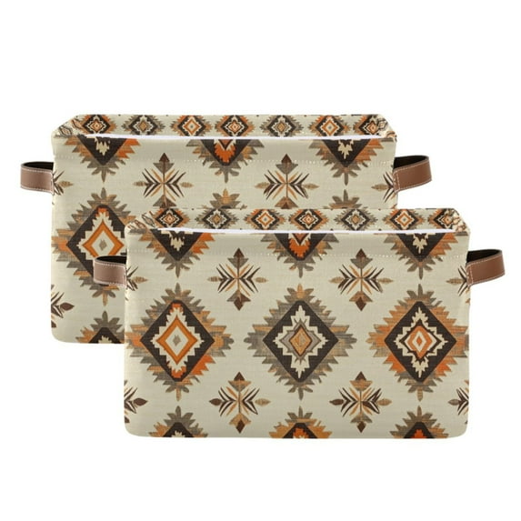 Yayeee 2 Pack Canvas Storage Basket with Handles for Shelves Fabric Bins Closet Organizer, Geometric Designs