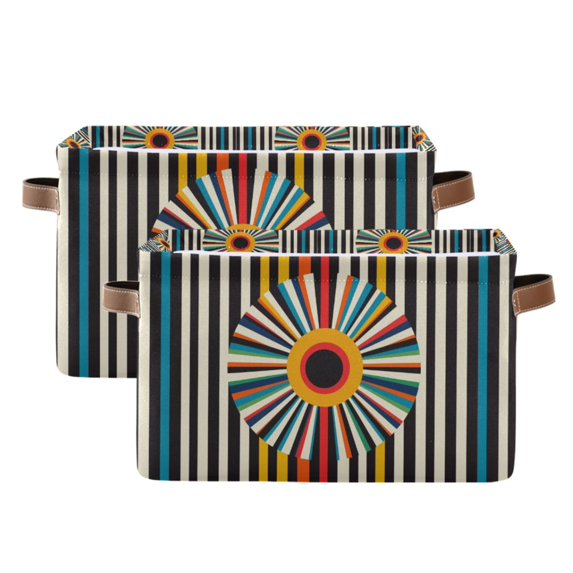 Yayeee 2 Pack Canvas Storage Basket with Handles for Shelves Fabric Bins Closet Organizer, Geometric Stripes