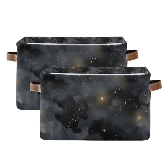 Yayeee 2 Pack Canvas Storage Basket with Handles for Shelves Fabric Bins Closet Organizer, Gray Sky Pattern