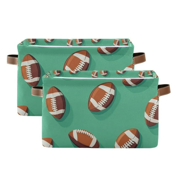 Yayeee 2 Pack Canvas Storage Basket with Handles for Shelves Fabric Bins Closet Organizer, Green American Footballs