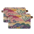 thumbnail image 1 of Yayeee 2 Pack Canvas Storage Basket with Handles for Shelves Fabric Bins Closet Organizer, Green Floral Wave, 1 of 8