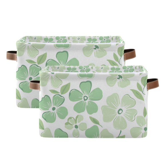 Yayeee 2 Pack Canvas Storage Basket with Handles for Shelves Fabric Bins Closet Organizer, Green Floral