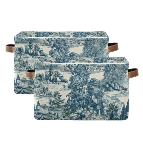 Yayeee 2 Pack Canvas Storage Basket with Handles for Shelves Fabric Bins Closet Organizer, Green Flourishing Garden