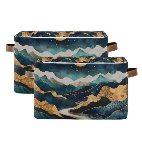 Yayeee 2 Pack Canvas Storage Basket with Handles for Shelves Fabric Bins Closet Organizer, Green Mountains