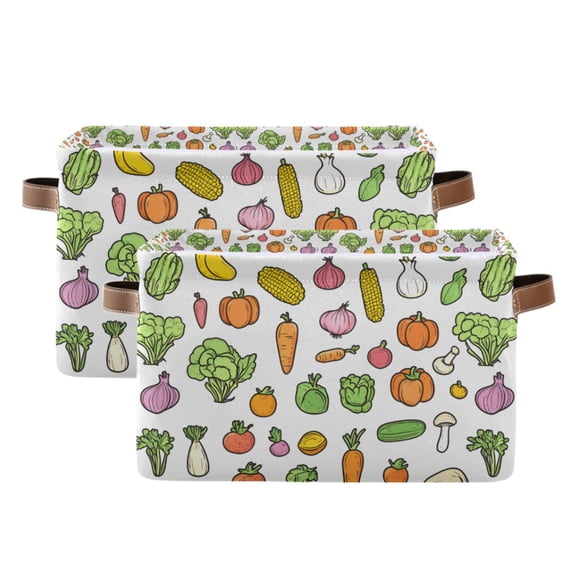 Yayeee 2 Pack Canvas Storage Basket with Handles for Shelves Fabric Bins Closet Organizer, Green Vegetables Pattern