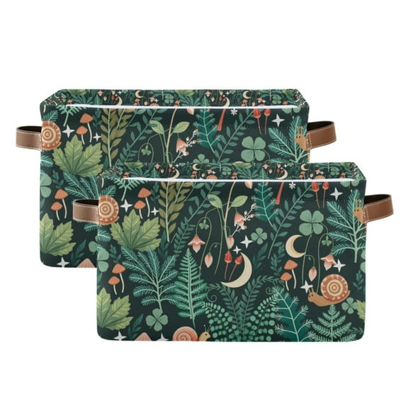 Yayeee 2 Pack Canvas Storage Basket with Handles for Shelves Fabric Bins Closet Organizer, Green Vibrant Forest Pattern