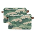 thumbnail image 1 of Yayeee 2 Pack Canvas Storage Basket with Handles for Shelves Fabric Bins Closet Organizer, Green Wave Pattern, 1 of 8
