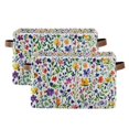 thumbnail image 1 of Yayeee 2 Pack Canvas Storage Basket with Handles for Shelves Fabric Bins Closet Organizer, Green Wildflower Pattern, 1 of 8