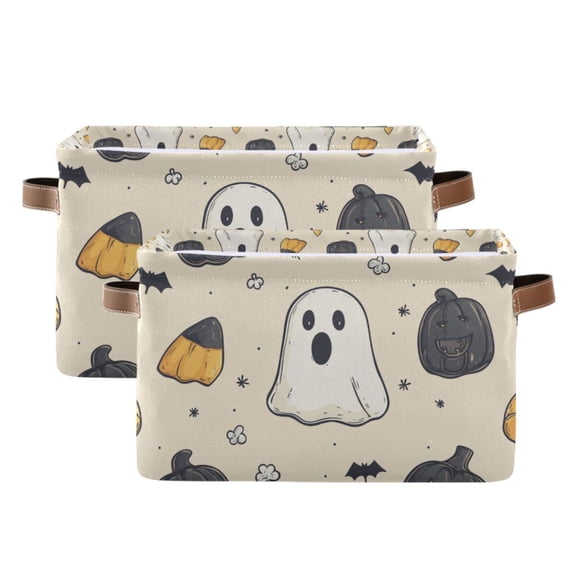 Yayeee 2 Pack Canvas Storage Basket with Handles for Shelves Fabric Bins Closet Organizer, Halloween Black Pumpkins