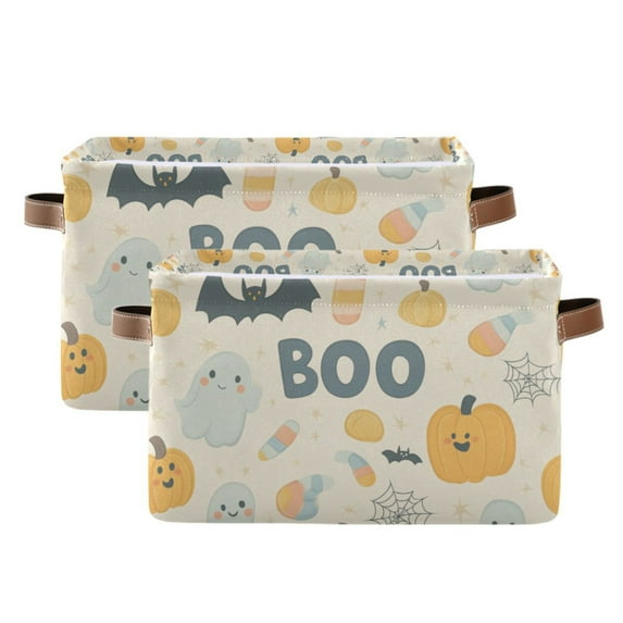 Yayeee 2 Pack Canvas Storage Basket with Handles for Shelves Fabric Bins Closet Organizer, Halloween Cute Pumpkins