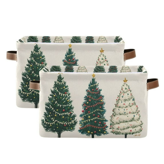 Yayeee 2 Pack Canvas Storage Basket with Handles for Shelves Fabric Bins Closet Organizer, Hand Drawn Christmas