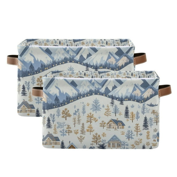 Yayeee 2 Pack Canvas Storage Basket with Handles for Shelves Fabric Bins Closet Organizer, Light Blue Mountain