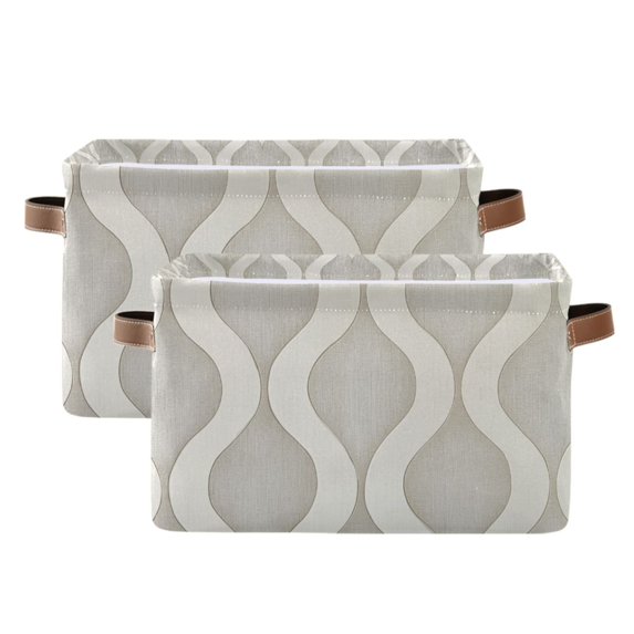 Yayeee 2 Pack Canvas Storage Basket with Handles for Shelves Fabric Bins Closet Organizer, Light Gray Pattern