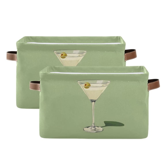 Yayeee 2 Pack Canvas Storage Basket with Handles for Shelves Fabric Bins Closet Organizer, Light Green Martini