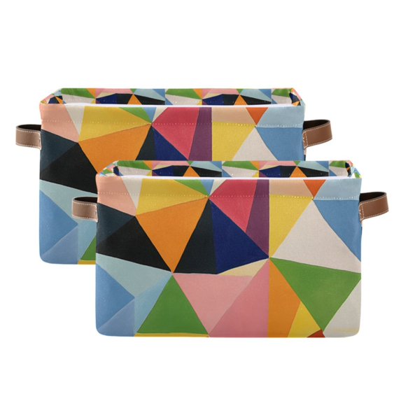 Yayeee 2 Pack Canvas Storage Basket with Handles for Shelves Fabric Bins Closet Organizer, Minimalist Triangles