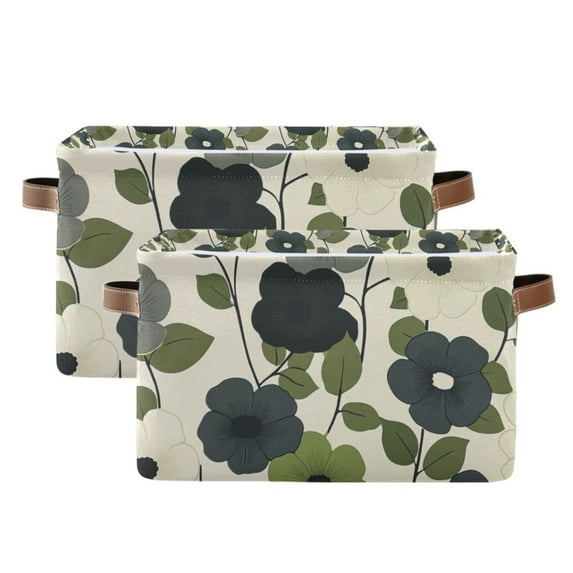 Yayeee 2 Pack Canvas Storage Basket with Handles for Shelves Fabric Bins Closet Organizer, Navy Flower