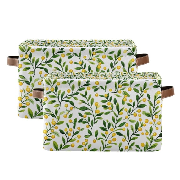 Yayeee 2 Pack Canvas Storage Basket with Handles for Shelves Fabric Bins Closet Organizer, Olive Leaf