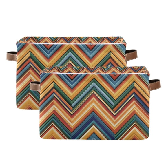 Yayeee 2 Pack Canvas Storage Basket with Handles for Shelves Fabric Bins Closet Organizer, Orange Geometric