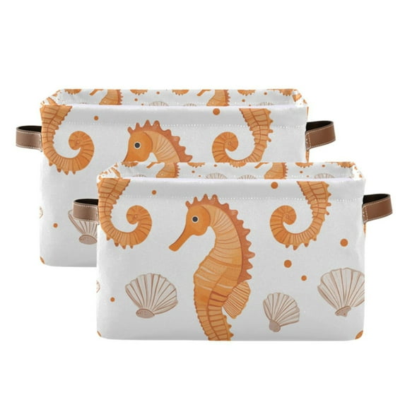 Yayeee 2 Pack Canvas Storage Basket with Handles for Shelves Fabric Bins Closet Organizer, Orange Seahorse