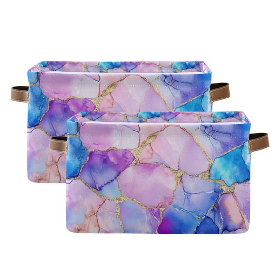 Yayeee 2 Pack Canvas Storage Basket with Handles for Shelves Fabric Bins Closet Organizer, Pastel Pink Marble Pattern