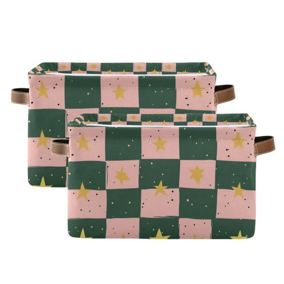 Yayeee 2 Pack Canvas Storage Basket with Handles for Shelves Fabric Bins Closet Organizer, Pink Abstract