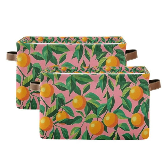 Yayeee 2 Pack Canvas Storage Basket with Handles for Shelves Fabric Bins Closet Organizer, Pink Oranges
