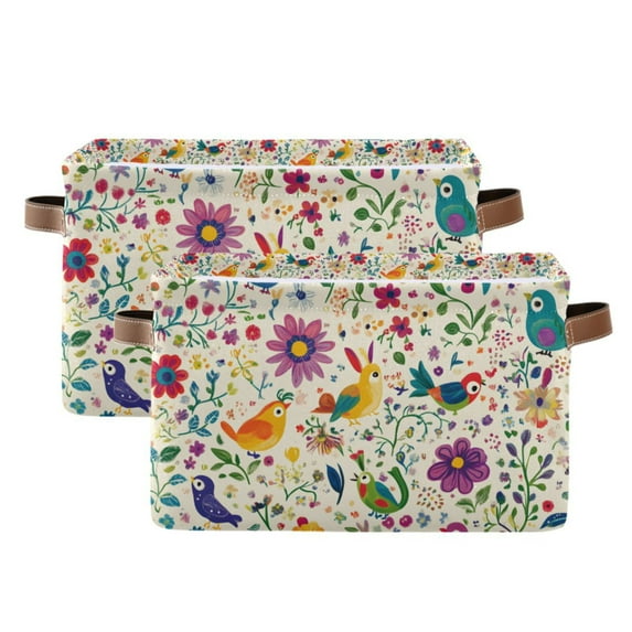 Yayeee 2 Pack Canvas Storage Basket with Handles for Shelves Fabric Bins Closet Organizer, Purple Cartoon Animals