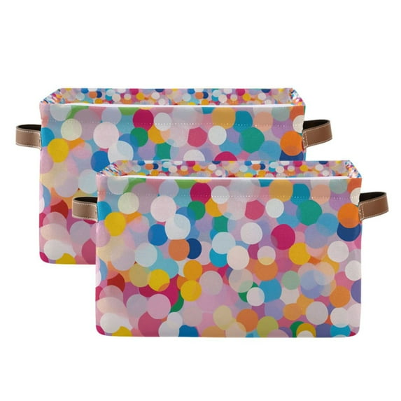 Yayeee 2 Pack Canvas Storage Basket with Handles for Shelves Fabric Bins Closet Organizer, Purple Colorful Circles