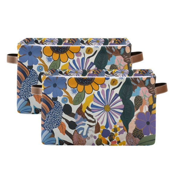 Yayeee 2 Pack Canvas Storage Basket with Handles for Shelves Fabric Bins Closet Organizer, Purple Flowers