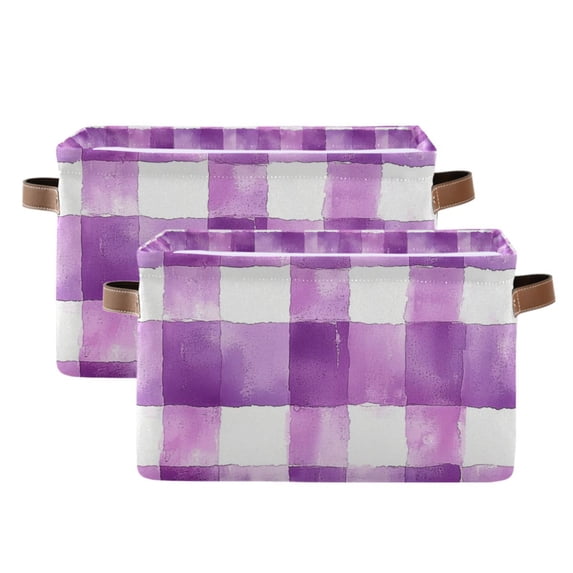 Yayeee 2 Pack Canvas Storage Basket with Handles for Shelves Fabric Bins Closet Organizer, Purple and White Pattern