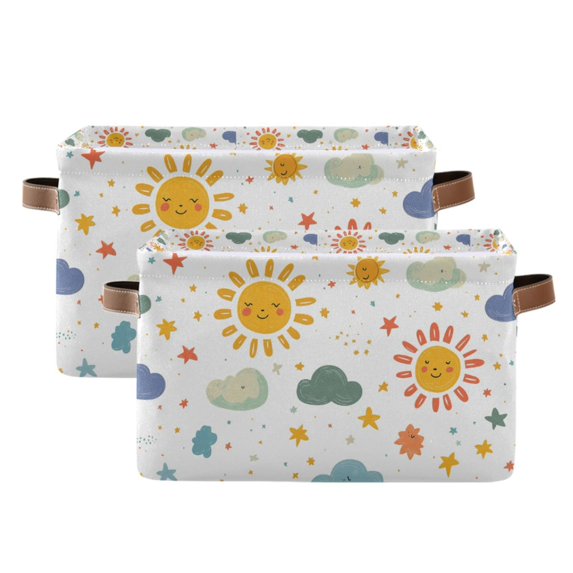 Yayeee 2 Pack Canvas Storage Basket with Handles for Shelves Fabric Bins Closet Organizer, Rainbows Pattern