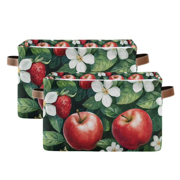 Yayeee 2 Pack Canvas Storage Basket with Handles for Shelves Fabric Bins Closet Organizer, Red Apple Pattern
