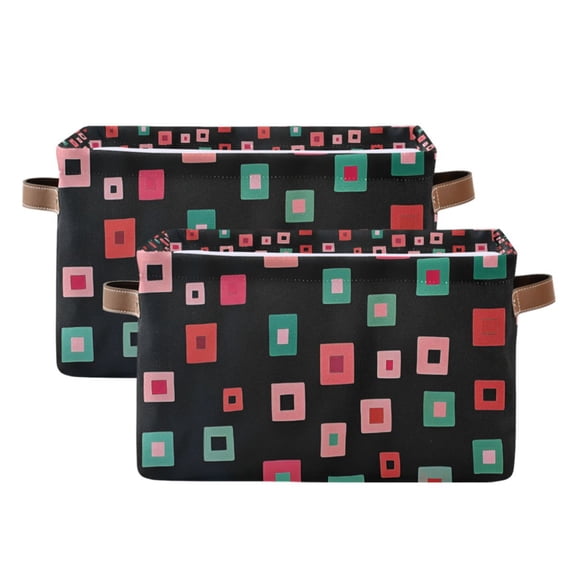Yayeee 2 Pack Canvas Storage Basket with Handles for Shelves Fabric Bins Closet Organizer, Red Block Pattern