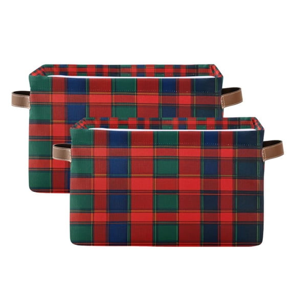Yayeee 2 Pack Canvas Storage Basket with Handles for Shelves Fabric Bins Closet Organizer, Red and Blue Pattern