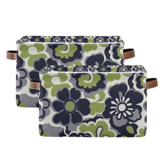 Yayeee 2 Pack Canvas Storage Basket with Handles for Shelves Fabric Bins Closet Organizer, Retro Floral Pattern