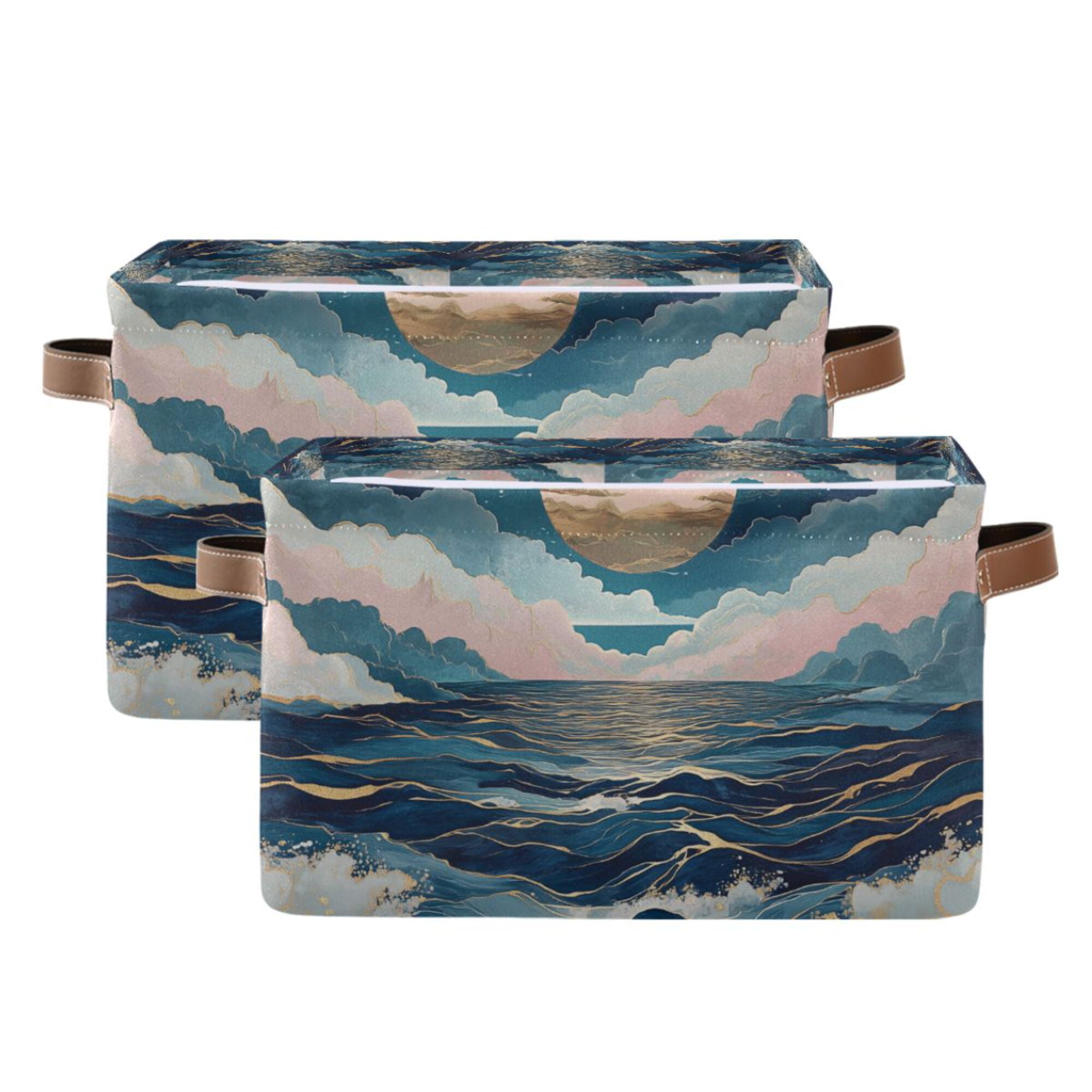 Yayeee 2 Pack Canvas Storage Basket with Handles for Shelves Fabric ...