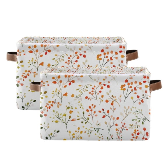 Yayeee 2 Pack Canvas Storage Basket with Handles for Shelves Fabric Bins Closet Organizer, Small Floral Pattern