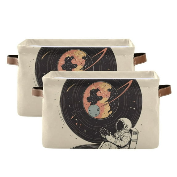 Yayeee 2 Pack Canvas Storage Basket with Handles for Shelves Fabric Bins Closet Organizer, Space Record